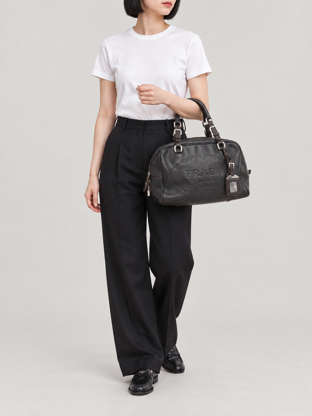 Logo-Embossed Leather Handbag