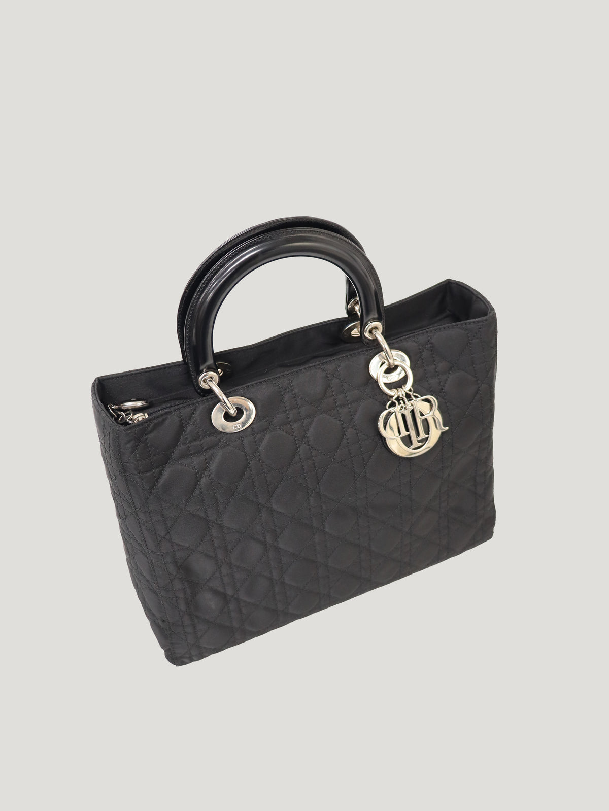 Lady Dior Nylon Leather Handbag