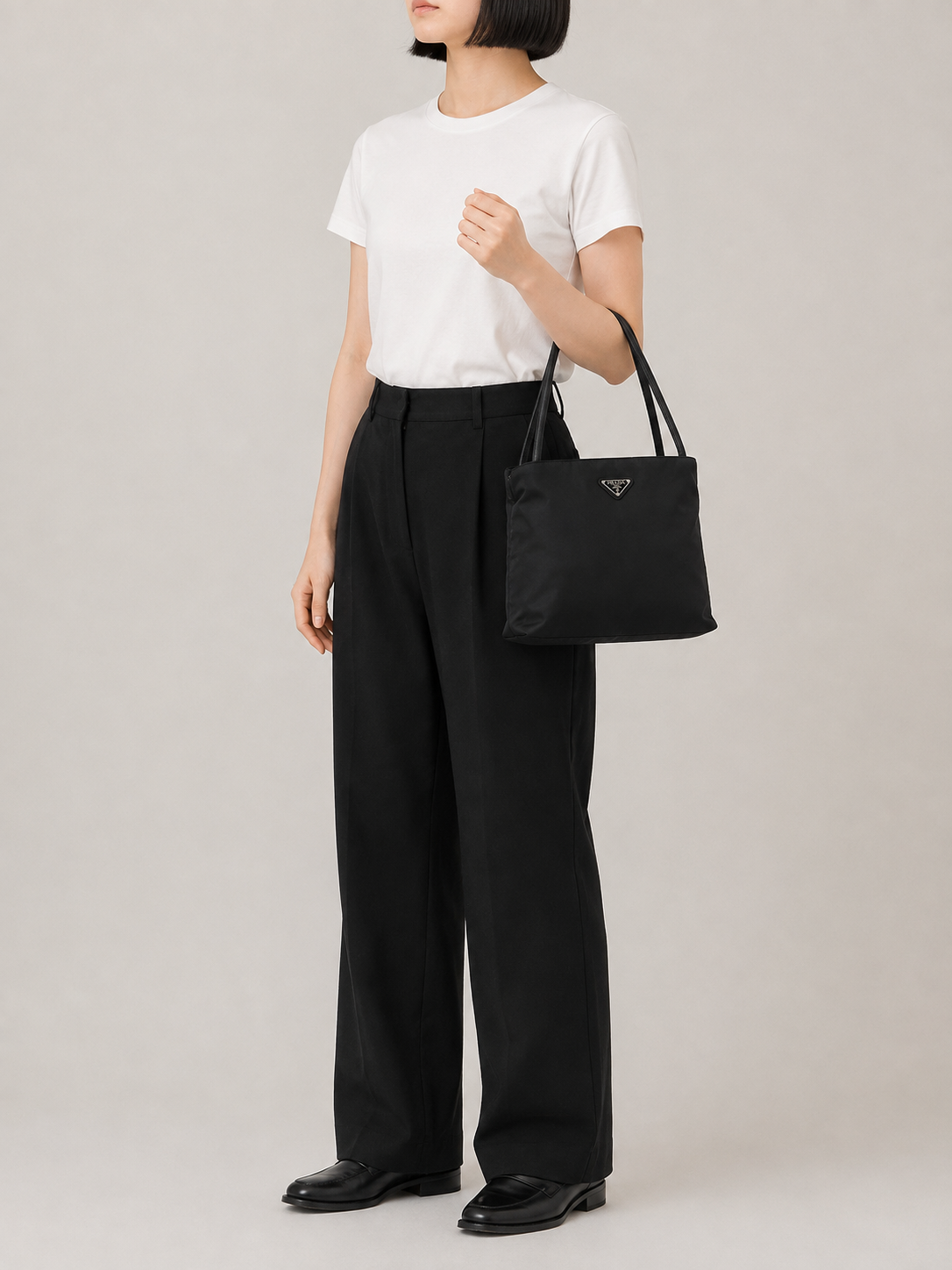 Triangle Logo Hardware Nylon Tote Bag