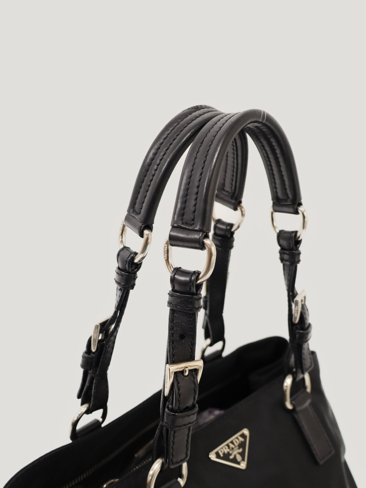 Triangle Logo Nylon and Leather Handbag