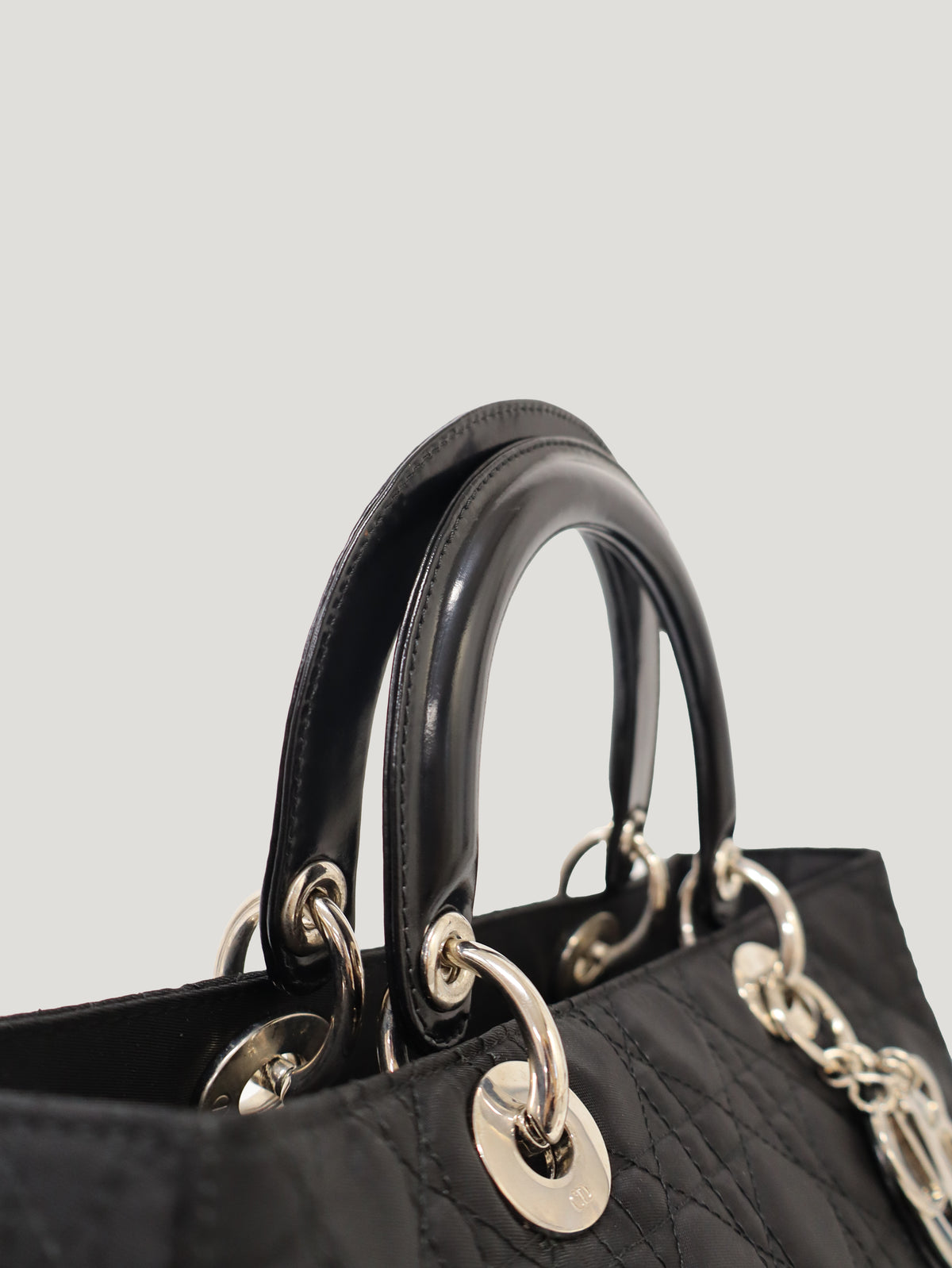 Lady Dior Nylon Leather Handbag