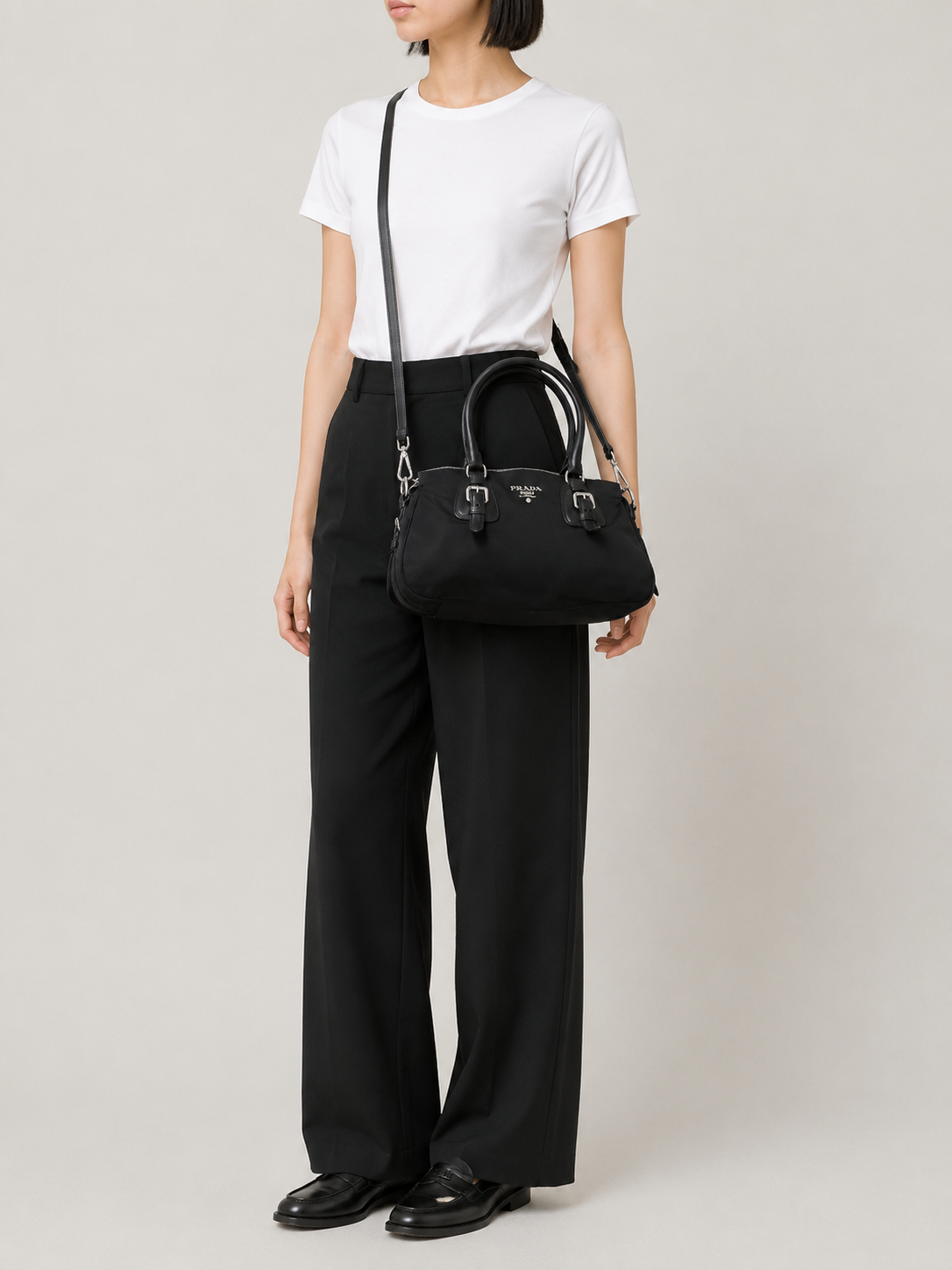 Logo Hardware Nylon Leather 2-Way Bag