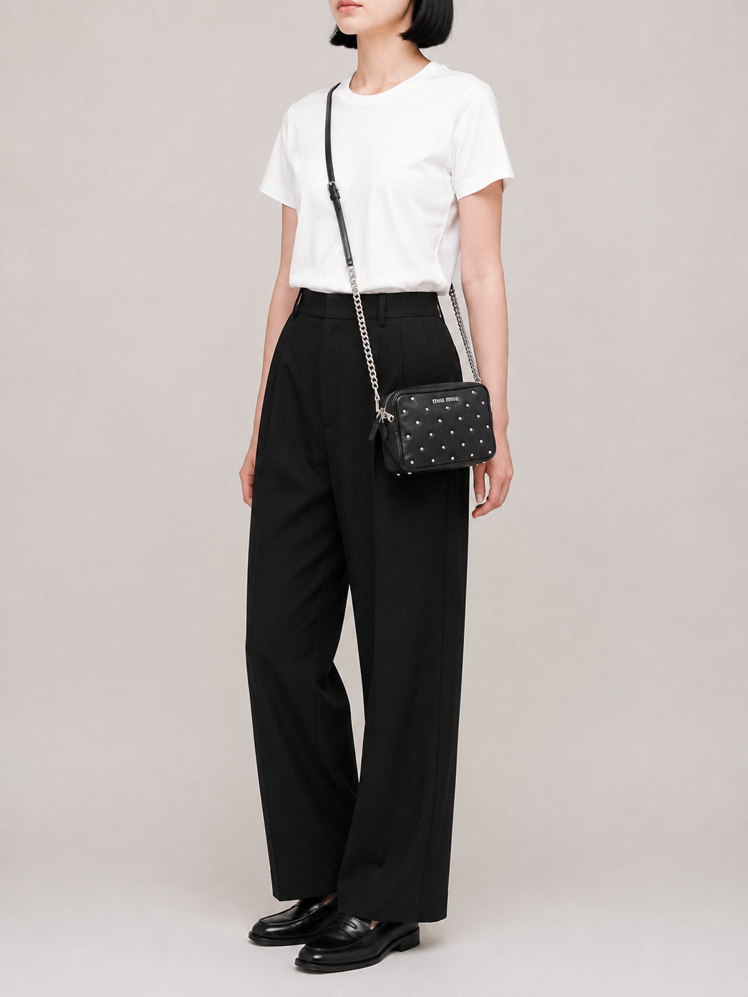 Studded Leather Chain Shoulder Bag