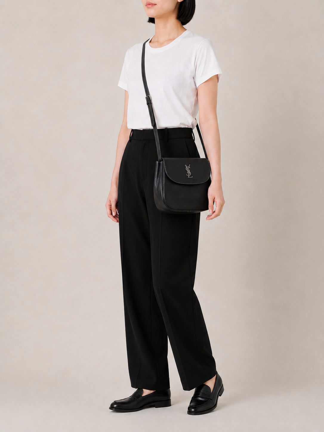 Logo Stitch Leather Shoulder Bag