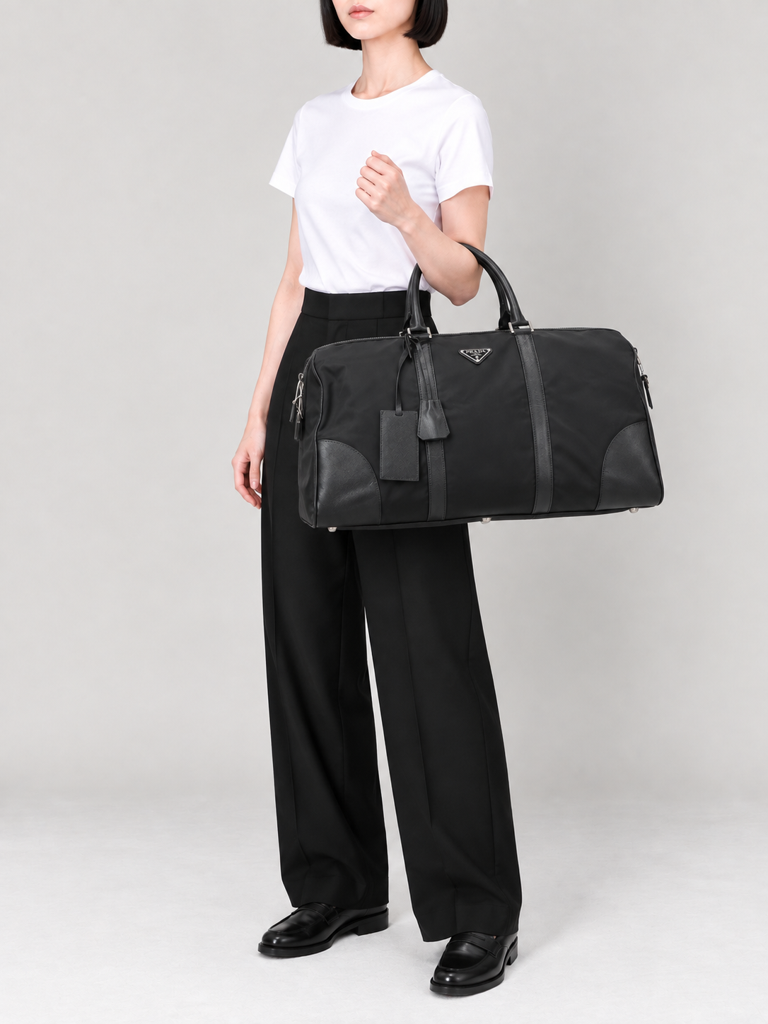 Triangular Logo Nylon Boston Bag