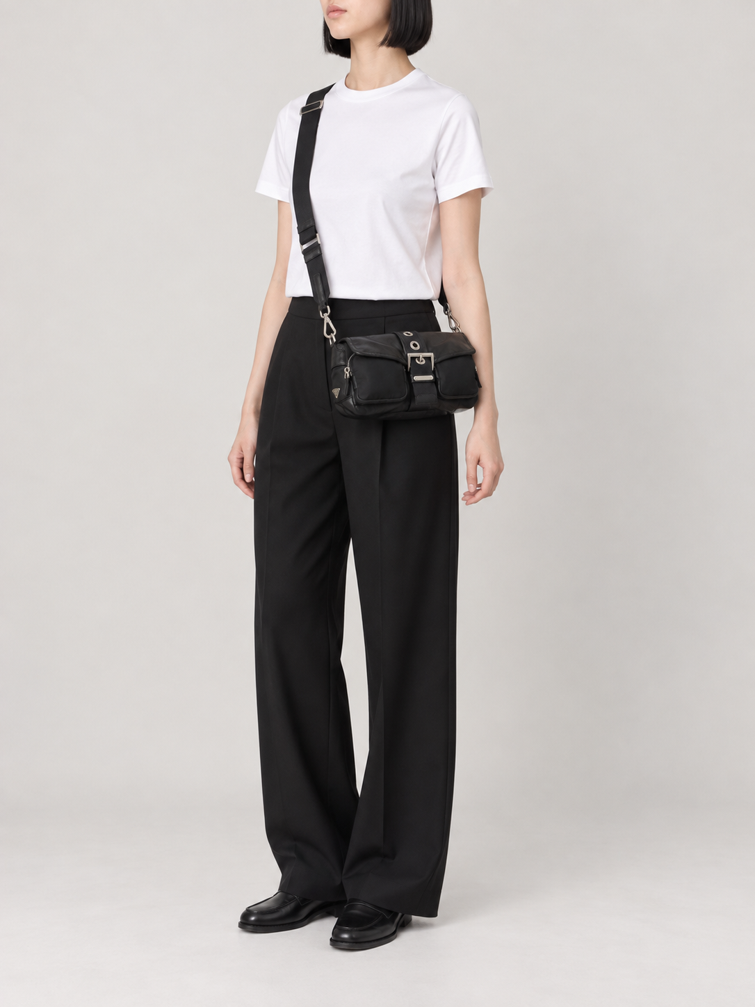 Triangular Logo Hardware Nylon Leather One-Shoulder Bag