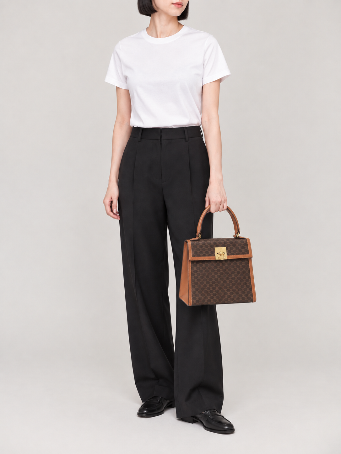 Macadam-patterned Gancini clasp handbag