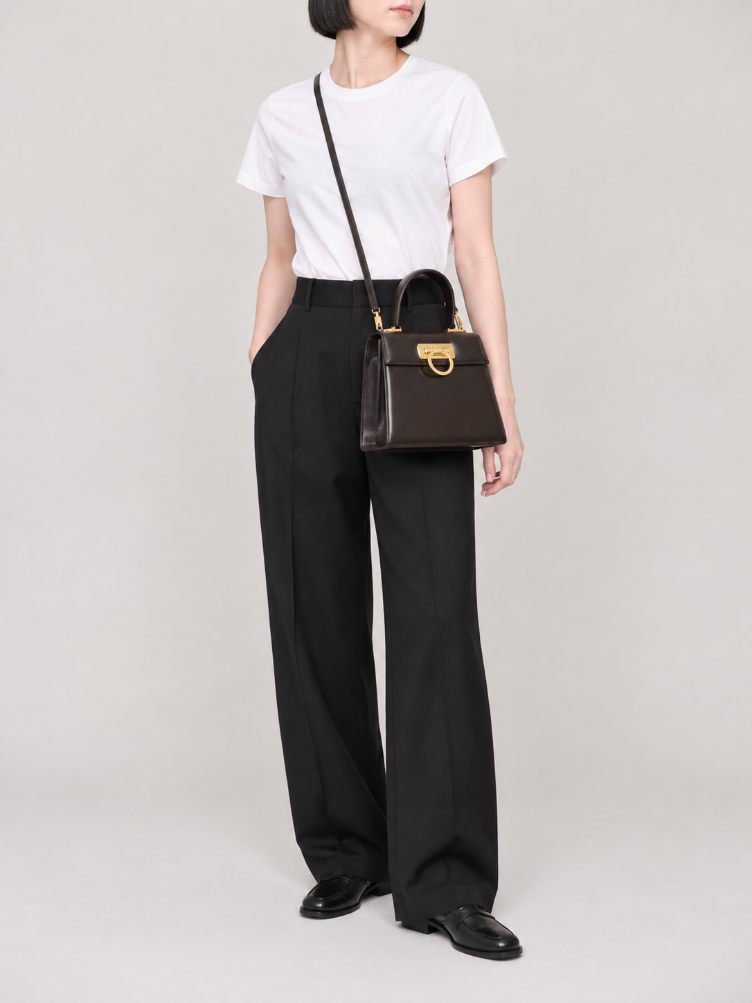 Gancini Leather 2-Way Bag