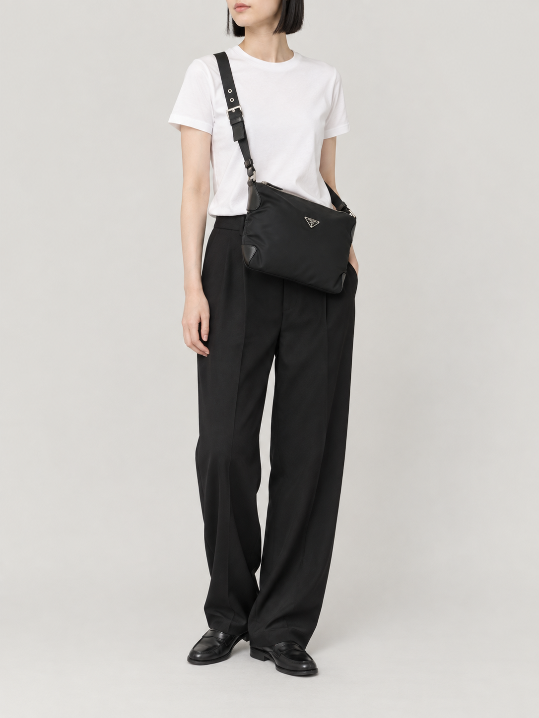 Triangle Logo Hardware Nylon Shoulder Bag