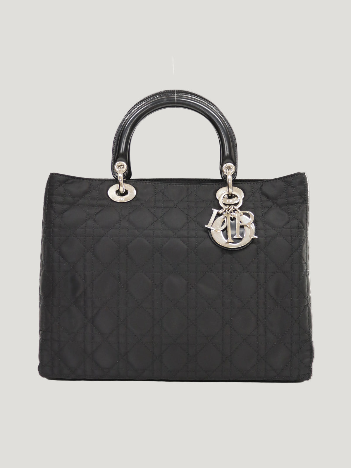 Lady Dior Nylon Leather Handbag