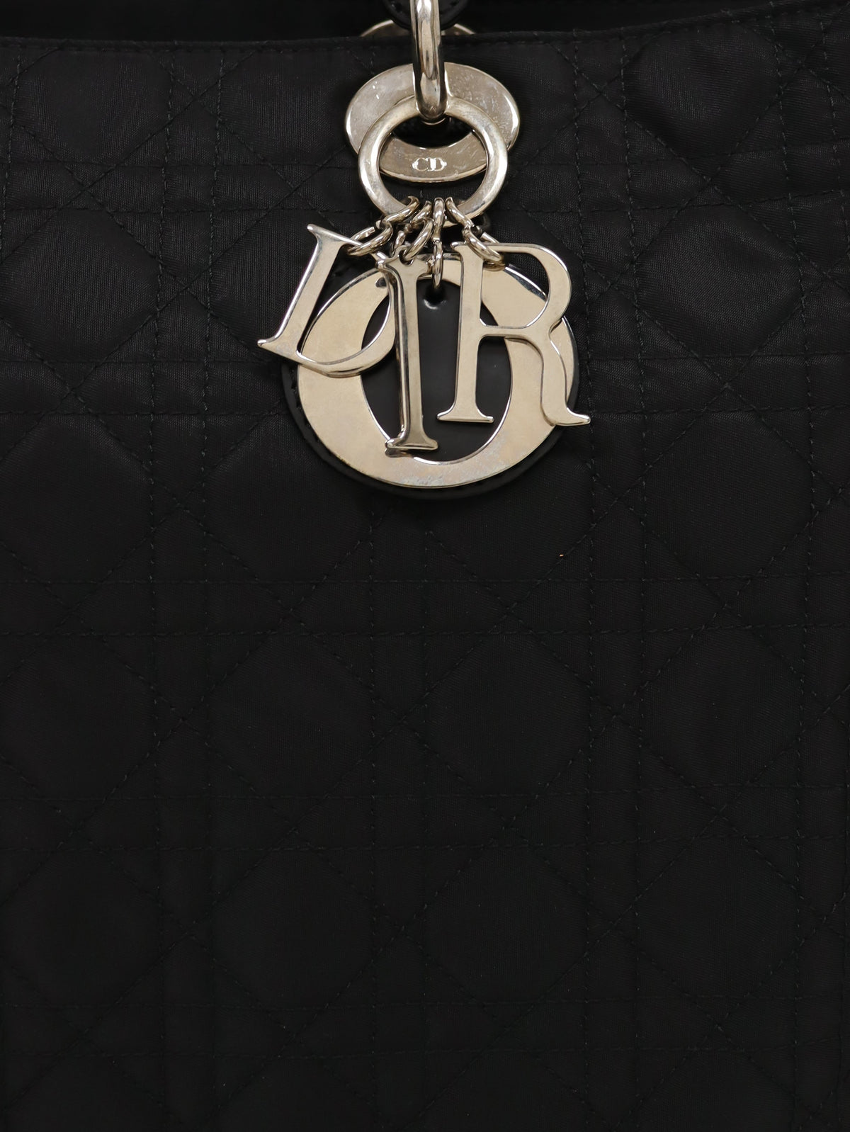 Lady Dior Nylon Leather Handbag