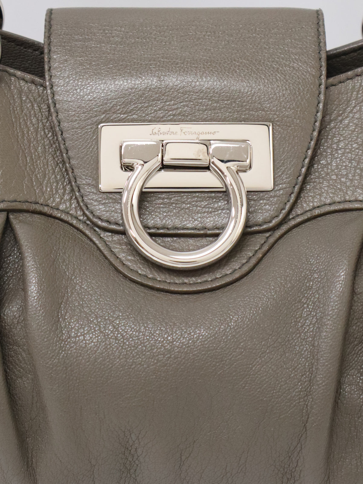 Gancini Clasp Leather Handbag
