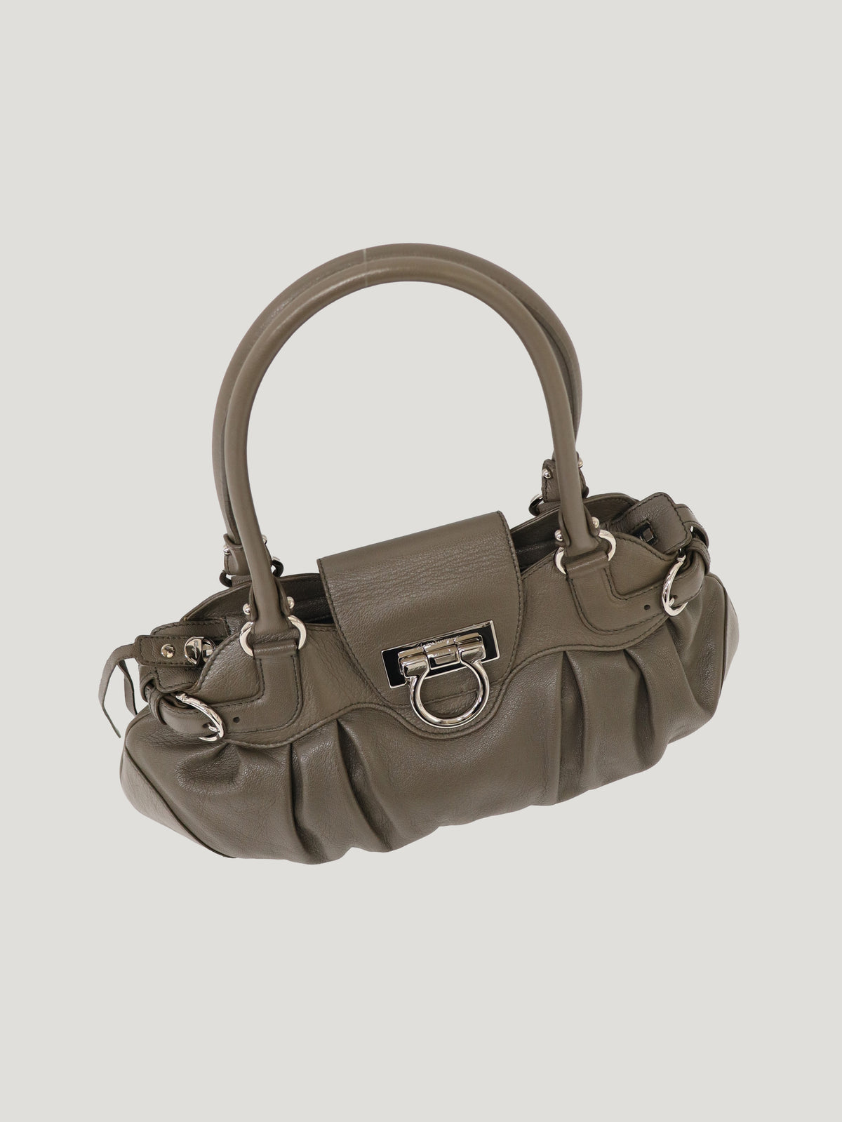 Gancini Clasp Leather Handbag