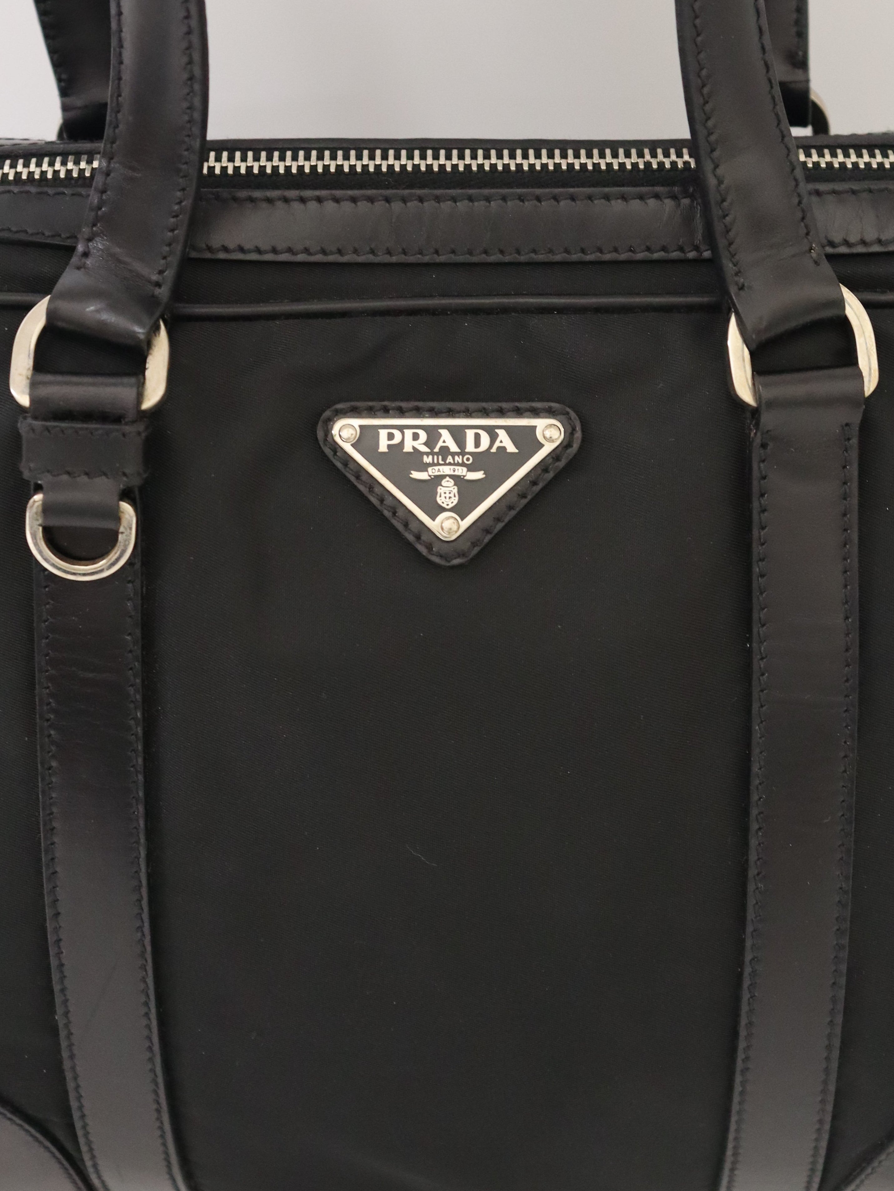 Triangular Logo Hardware Nylon Leather Handbag