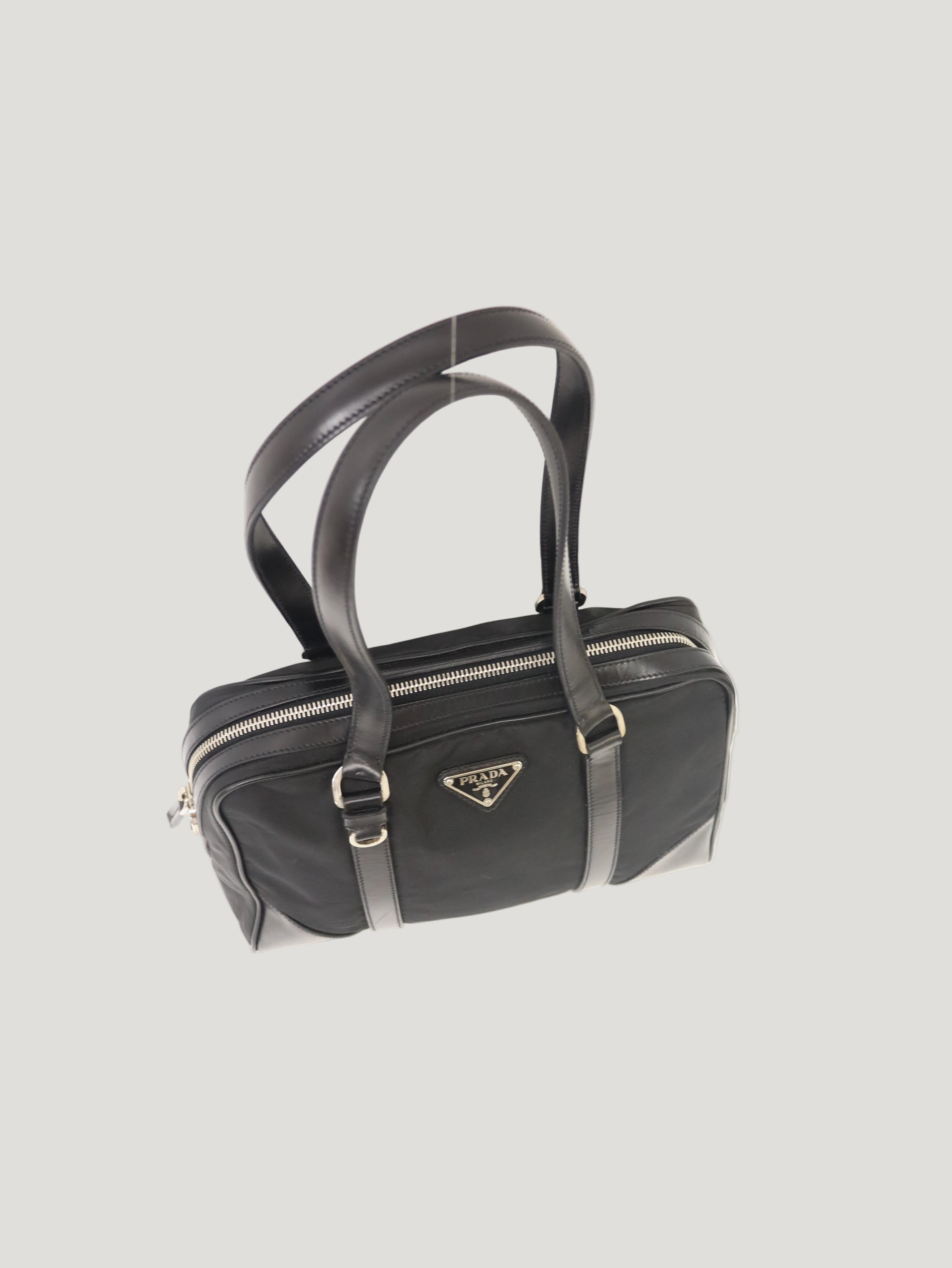 Triangular Logo Hardware Nylon Leather Handbag