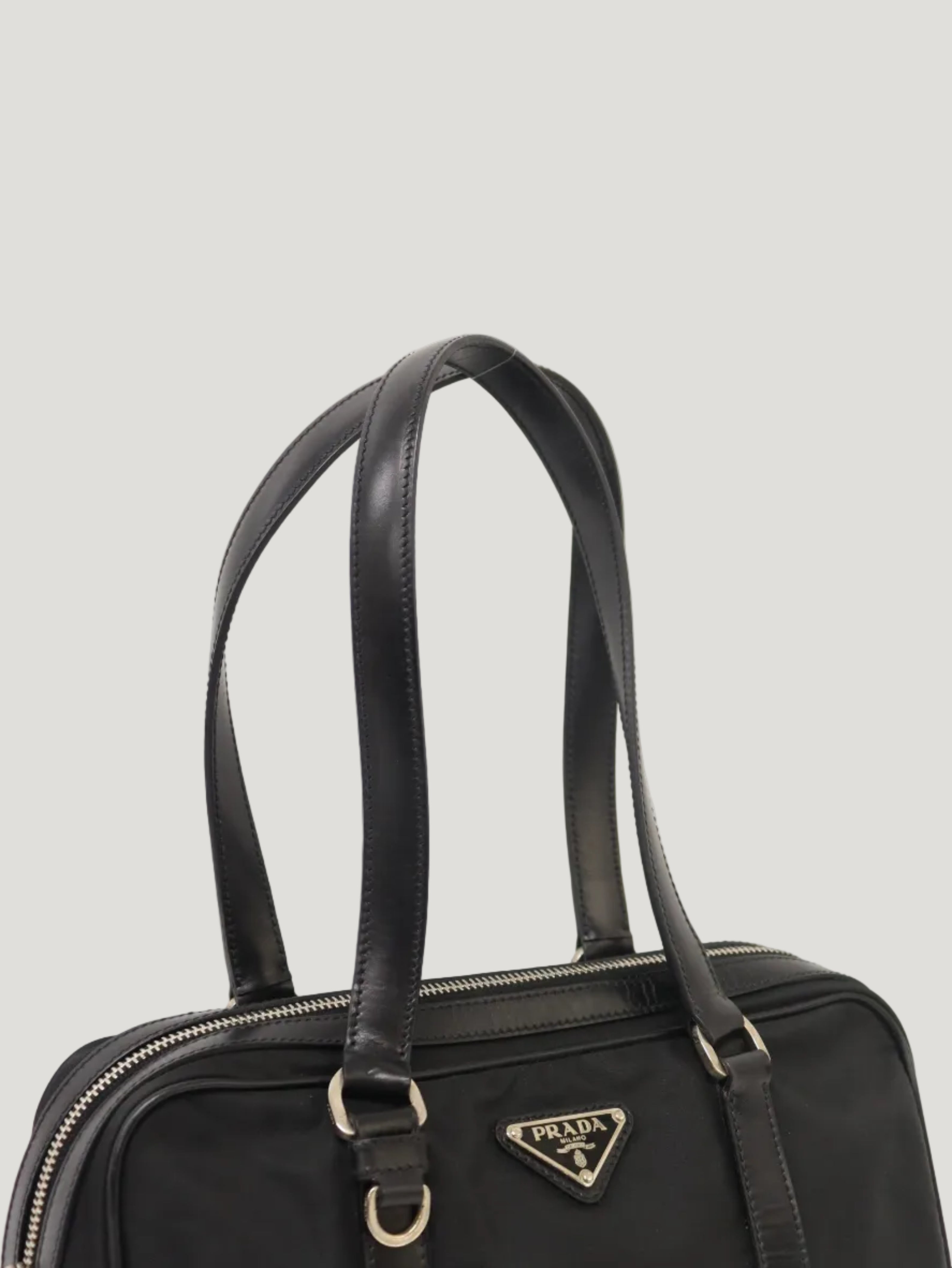Triangular Logo Hardware Nylon Leather Handbag