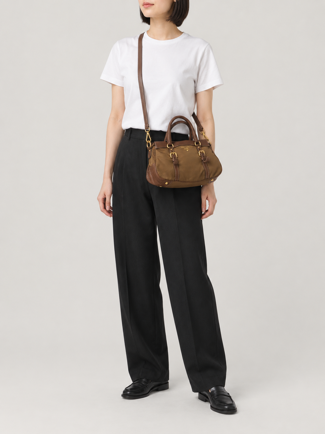Logo Hardware Nylon Leather 2-Way Bag
