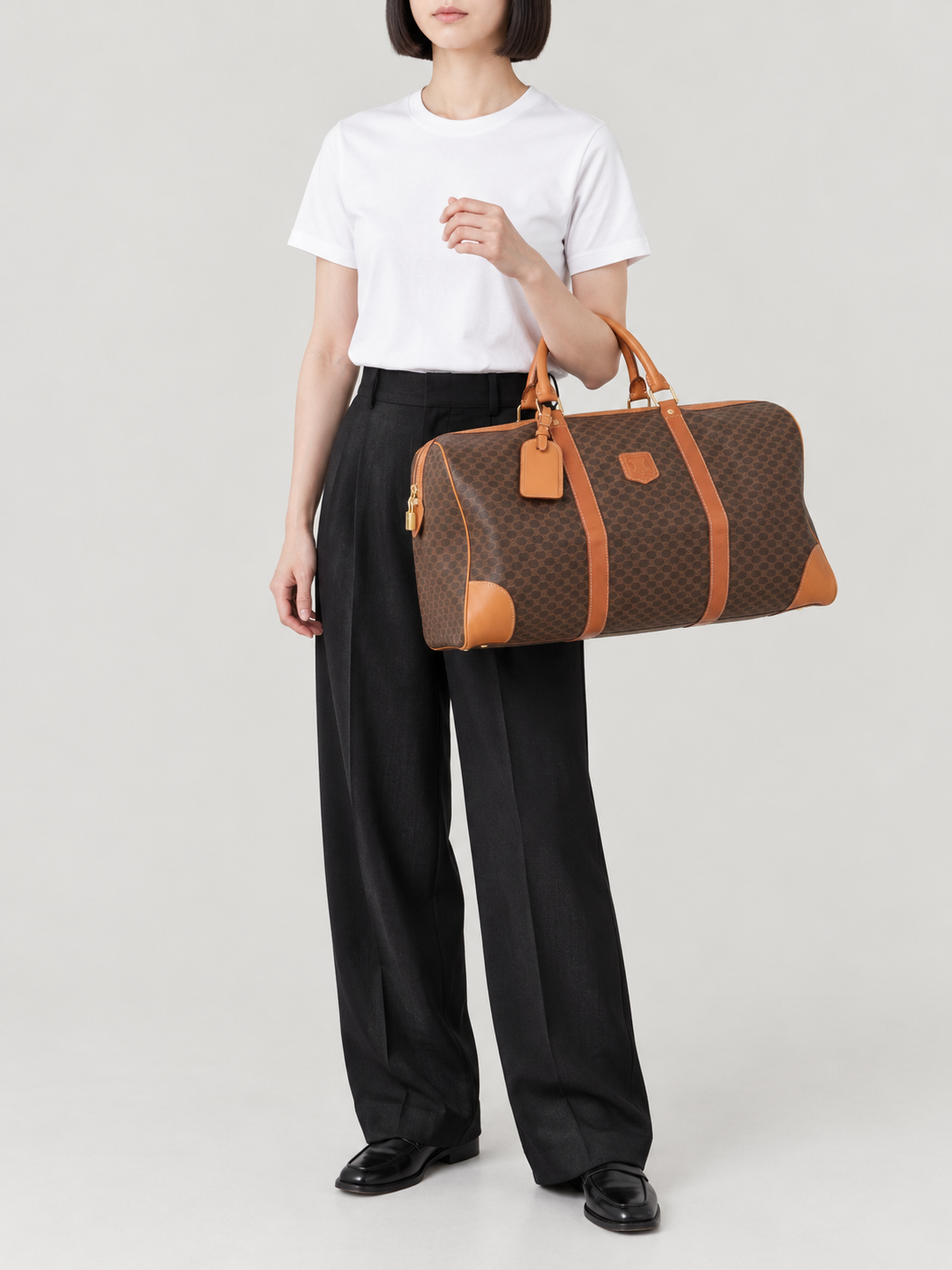 Macadam-pattern Boston bag with embossed Brazon