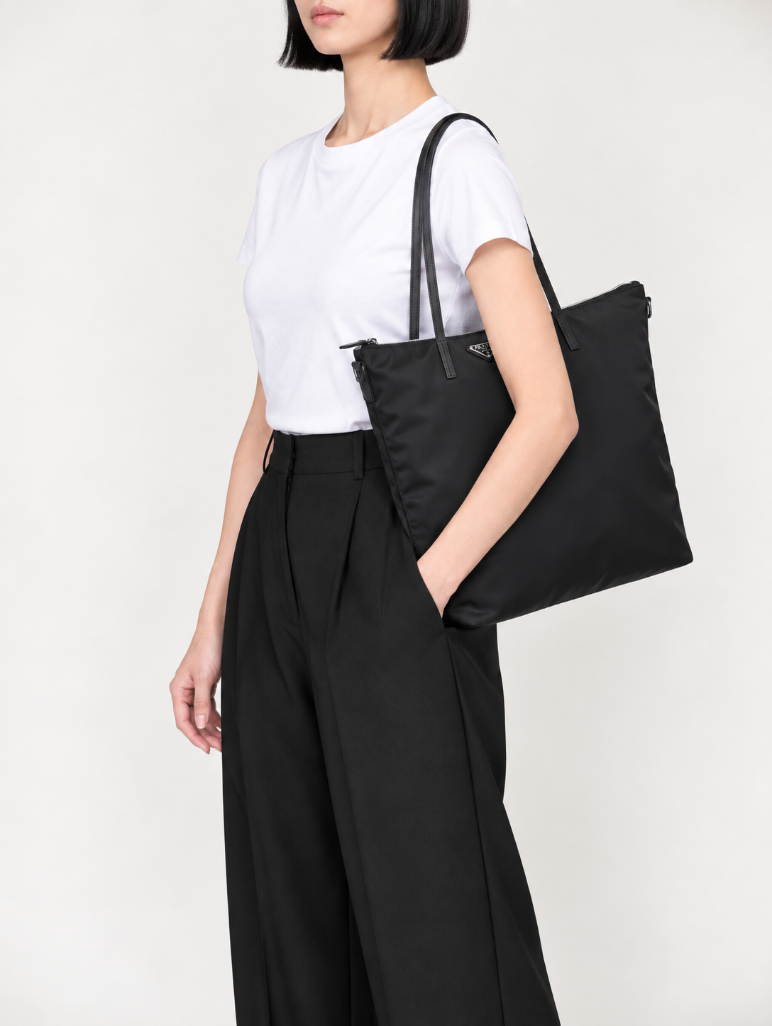 Triangle Logo Hardware Nylon Tote Bag