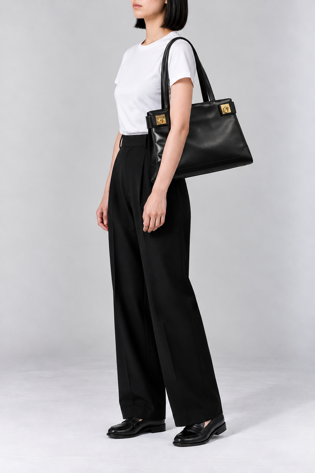Gancini Hardware Leather Handbag