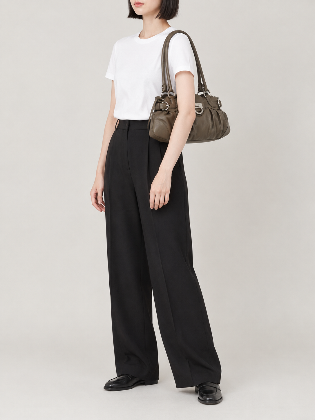 Gancini Clasp Leather Handbag