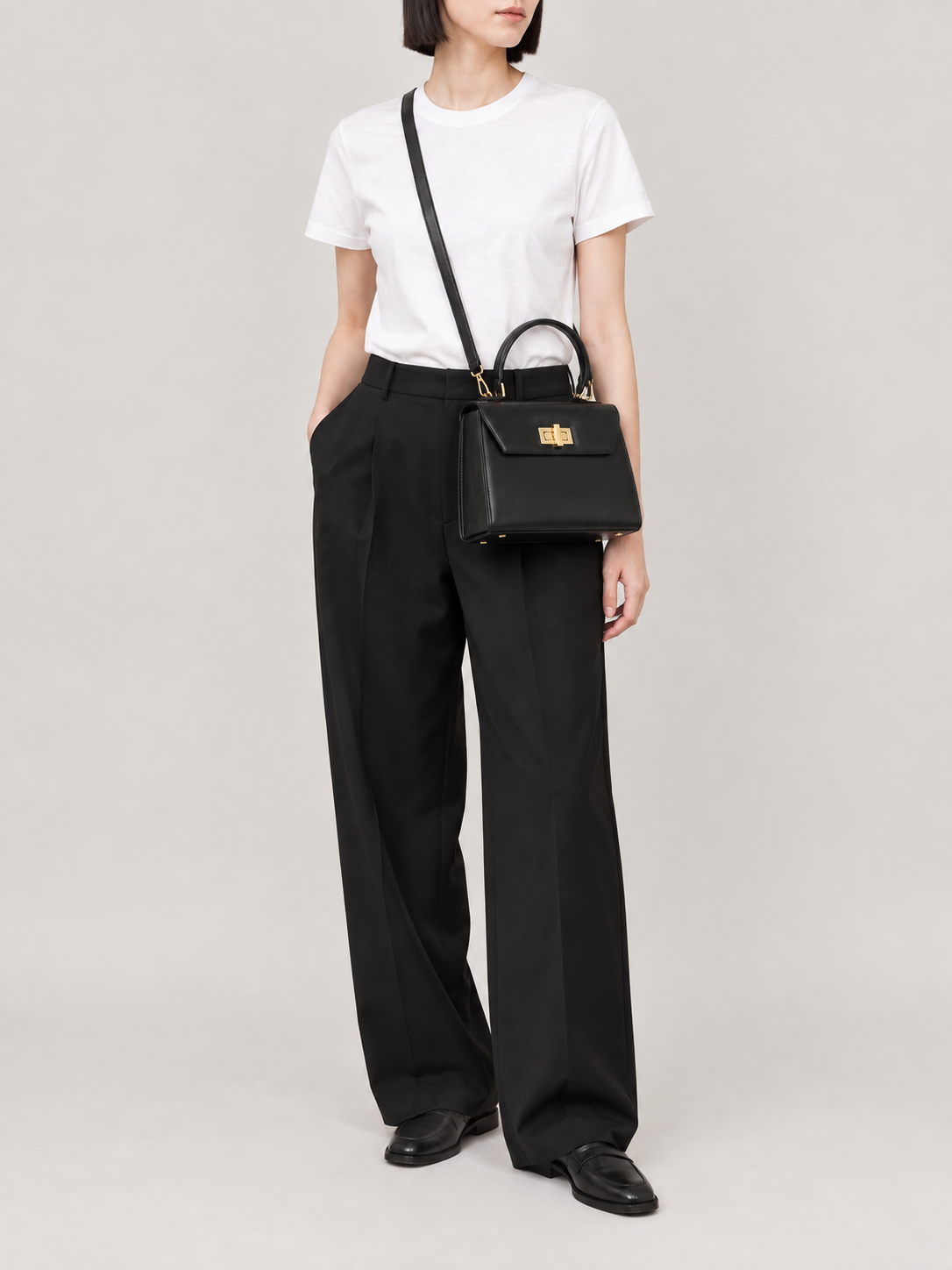 Logo Turn-Lock Leather 2-Way Bag